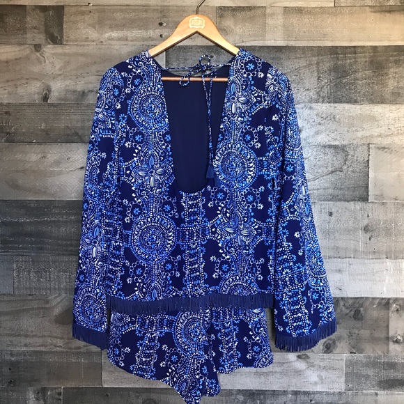 MOTT 50 Fitz Blue Fringe Long Sleeve Layer Romper - Picture 3 of 6